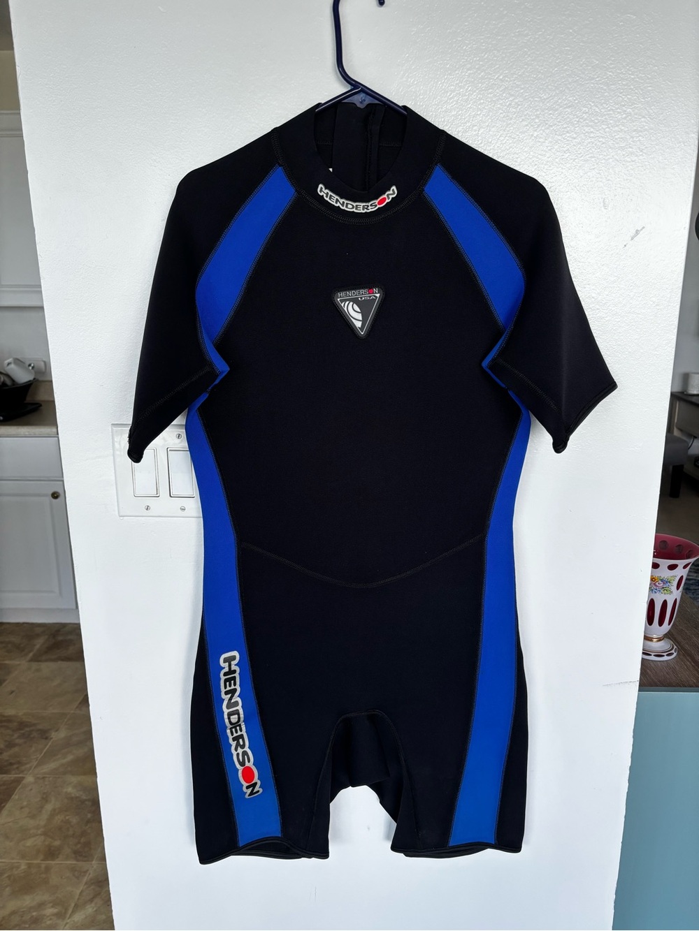 Henderson Men's Short-Sleeve Swim Bodysuit in Black & Blue